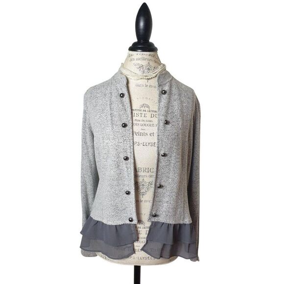 Maurices Open Front Knit Cardigan M Gray Heathered Ruffled Hem Coquette Fairy - Picture 1 of 5